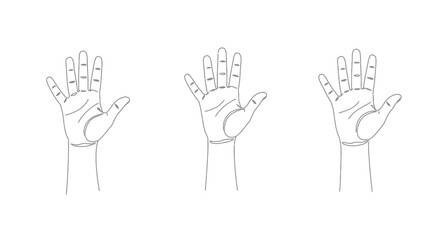 Fototapeta premium Three hand outlines displaying different open palm gestures and signals