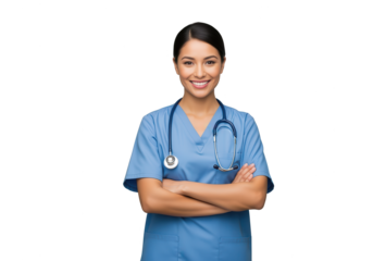 Smiling Female Doctor with Stethoscope Arms Crossed