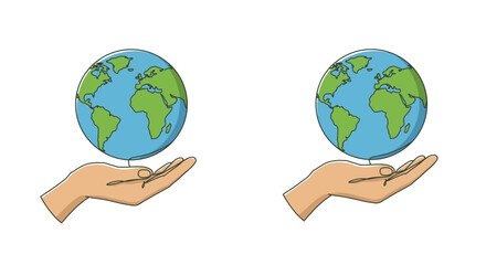 Two hands carefully holding representations of planet earth in their palms