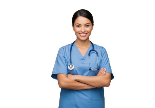 Smiling Female Doctor with Stethoscope Arms Crossed
