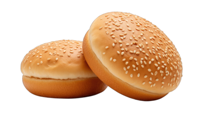 Pair of Sesame Seed Hamburger Buns on Black Background isolated on a transparent background