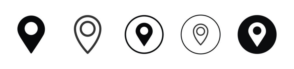 Location icon set &ndash; GPS map pin and navigation marker symbols for travel, geo position, address, and destination design in apps, maps, and user interface graphics