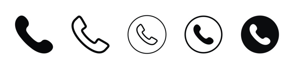 Fototapeta premium Call icon set – phone, mobile, and telephone communication symbols for contact, talk, voice, and dial use in apps, business, and customer service design
