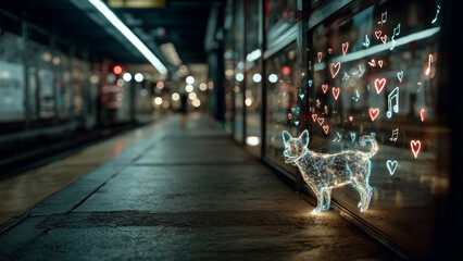 Fototapeta premium Neon Pup at the Subway Platform