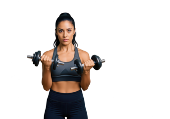 Fit Woman Exercising with Dumbbells on White Background
