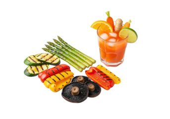 Grilled Vegetables with Fresh Juice on White Background
