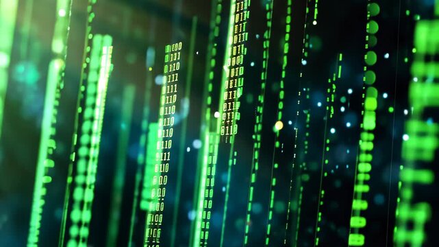 A videograph capturing a multitude of green and black numbers arranged in a chaotic pattern, Matrix-style code in a futuristic abstract design, AI Generated