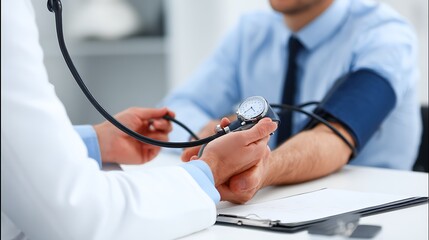 doctor measuring blood pressure of patient.