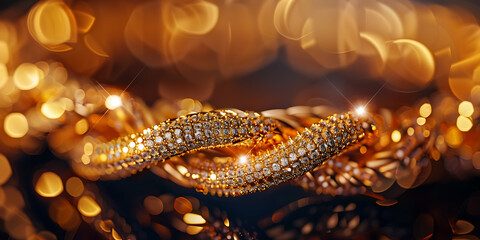 Golden Diamond Bracelets with Sparkling Bokeh Lights