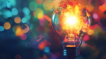 Light bulb with glowing abstract background and wide space for text