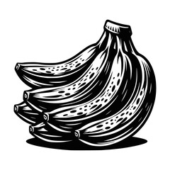 Black and white illustration of a bunch of bananas