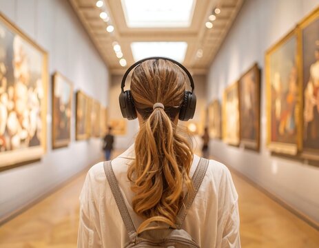 Woman Appreciating Art in Gallery - Powered by Adobe