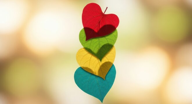 Colorful Heart Shaped Leaves Stacked Together Outdoors