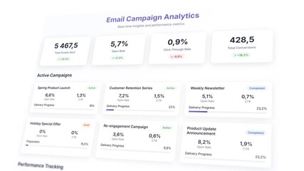 Interactive email campaign analytics dashboard with real-time metrics and performance tracking interface