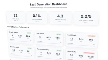 Interactive lead generation dashboard with traffic sources analytics and conversion tracking interface
 - Powered by Adobe