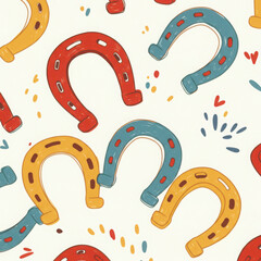 Pattern of colorful horseshoes on light background  