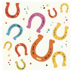 Colorful horseshoes pattern with dots on white background  