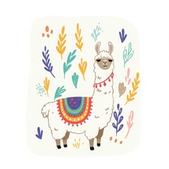 Llama illustration featuring colorful floral patterns and vibrant details  