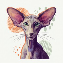 Oriental Shorthair cat with large ears and green eyes in abstract style  