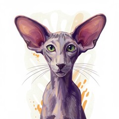Oriental Shorthair cat with big ears posing against a colorful background  