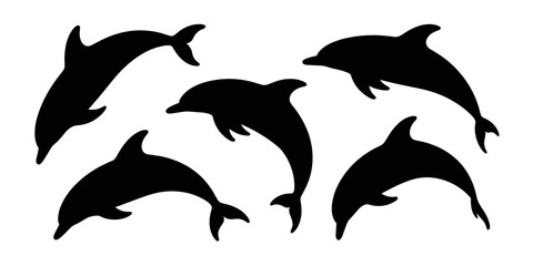 Vector illustration of dolphin silhouettes swimming and jumping
