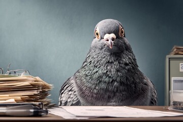 A solitary wild pigeon with gray feathers and a white wing stands on a city wall