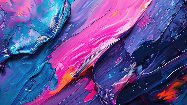 A detailed view of an artwork featuring purple and blue colors
