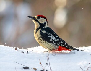 Winter woodland woodpecker on a snowy landscape