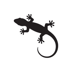 Obraz premium Black silhouette of a gecko lizard isolated on white background