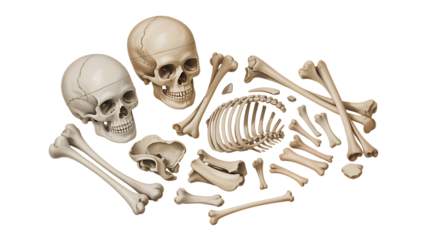 Anatomical illustration of human skull and bones


