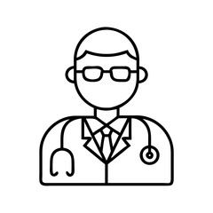 Vector art of line art of a doctor wearing glasses and stethoscope, representing healthcare, medicine, and medical expertise