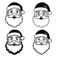 santa claus face icon set