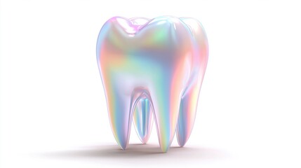 Shiny white tooth on white background