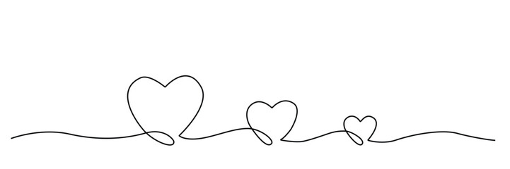 Continuous line drawing of three hearts in a row illustration