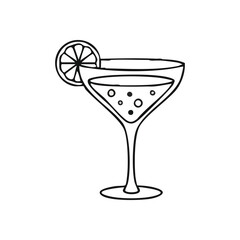 Cocktail Glass Outline Illustration. Simple hand drawn image of a garnished beverage, ideal for menus, invitations, or adding a touch of cheer and relaxation to any project.