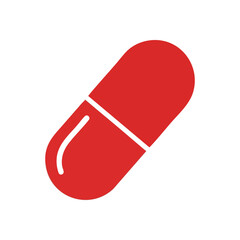 Red Medicine Capsule Icon. This vibrant pharmaceutical drug symbolizes healthcare, treatment, and vital solutions. It evokes wellness, recovery, and medical intervention.