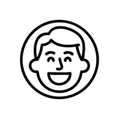 Cheerful Person Avatar Outline Graphic. Outline graphic depicting a delighted individual. This simple icon conveys success, positive emotions, satisfaction, and a friendly user profile. Perfect for.