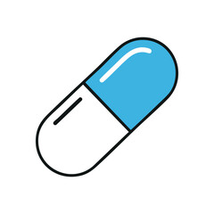 Health Medicine Capsule Illustration. This vibrant drawing depicts a bicolored pharmaceutical remedy, symbolizing care, recovery, and wellness. Perfect for medical related designs.