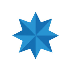 Bright Blue Eight Point Star Graphic. This vivid azure octagonal emblem, with its multiple symmetrical vertices, symbolizes guidance, distinction, and spiritual completeness. Ideal for modern visual.