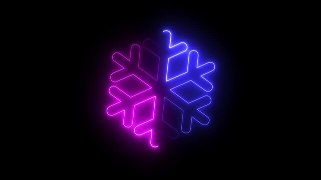 Snowflake icon on black background, Weather Animated neon snowflake symbol icon .Glowing neon snowflake icon animation with flickering light effects . 4k motion graphics video icon .