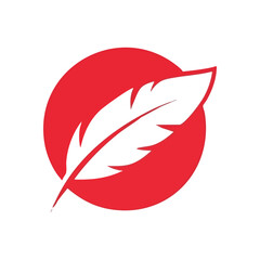 Elegant Quill Pen Red Emblem. A striking white plume, resembling a writing instrument, is centered within a bold crimson disc, symbolizing creativity, authorship, and lightness.