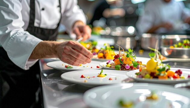 Color theory artistic presentation fine dining establishment, gourmet food plating techniques demonstrating precision placement