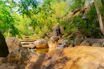 An artificial reservoir.

Decorative waterfalls and ponds in a mud clinic in Nha Trang.