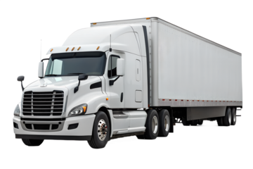 Modern white semi truck tractor trailer isolated on a black background for commercial transportation and logistics