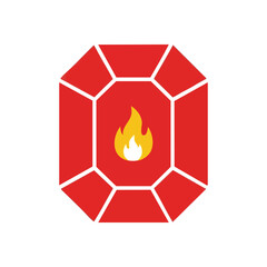 Fiery Red Gemstone Icon. A brilliant crimson jewel displays a golden flame, embodying inner strength, passionate energy, and powerful value. Perfect emblem of intensity.