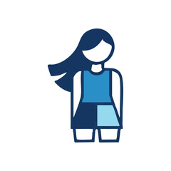 Dynamic Woman Icon Design. Clean abstract graphic of a lady with windswept hair in various blue hues. Represents youth, movement, and a fresh modern perspective.