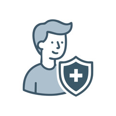 Health Protection Person Icon. Stylized individual symbolizes wellbeing safeguarding and medical coverage assurance. Represents personal care and safety.