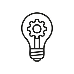Innovation Process Concept. This outline icon visualizes the synergy between original thought and systematic execution. It symbolizes brilliant solutions or effective strategy development.