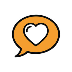 Heartfelt Message Balloon. This simple graphic depicts a dialogue bubble embracing a heart, signifying positive exchanges, deep affection, and emotional connection. It portrays care.