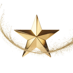 Gold Star Icon with 3D Geometric Design, Transparent